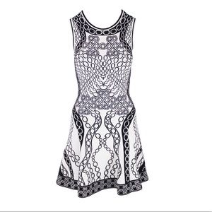DIANE VON FURSTENBERG White & Black Print, Sleeveless Knit Skater Dress (S)